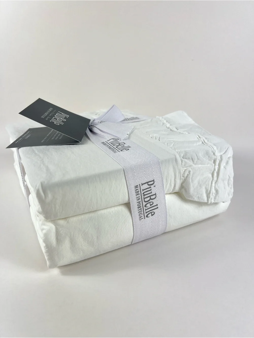 PIUBELLE Ruffled Hem Queen Sheet Set White Cotton Portugal Cottage 4 Pc NEW